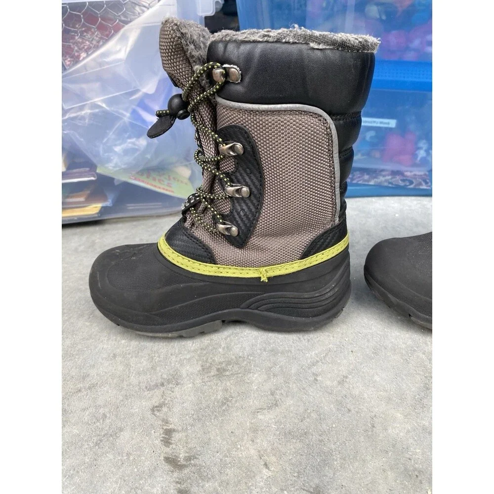 Kamik Kids Winter Snow Boots Size 13 Gray Black Neon Green Waterproof
